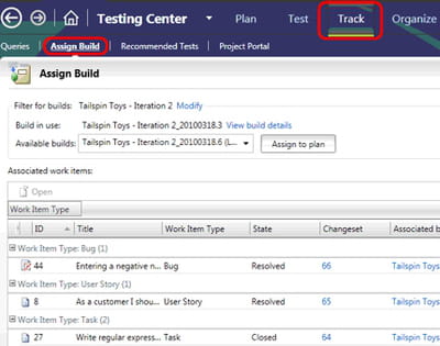 dans le menu track, cliquez sur l'onglet assign builds.