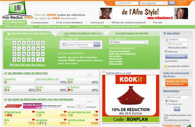 page d'accueil d'un site référençant des bons de réductions