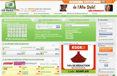 page d'accueil d'un site référençant des bons de réductions 