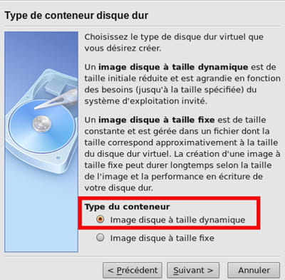 image disque dynamique - virtualbox
