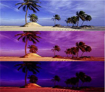 en haut, l'image originale, puis avec le filtre coucher de soleil et le filtre