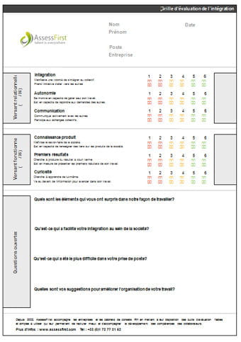 Grille évaluation de l'intégration - Modèle gratuit de lettre