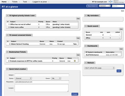 capture d'écran de la solution request tracker. 