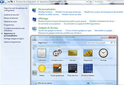 quelques gadgets disponibles de base comme la météo...