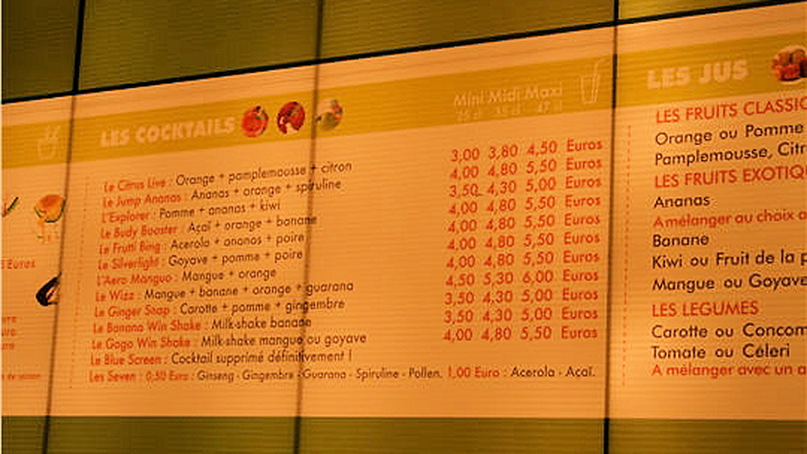 Prix des cocktails