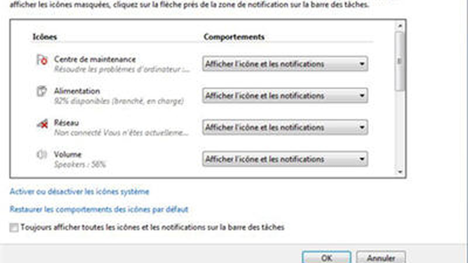 Personnaliser la zone de notification