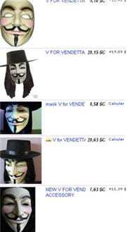 des masques de fawkes en vente par dizaine sur ebay