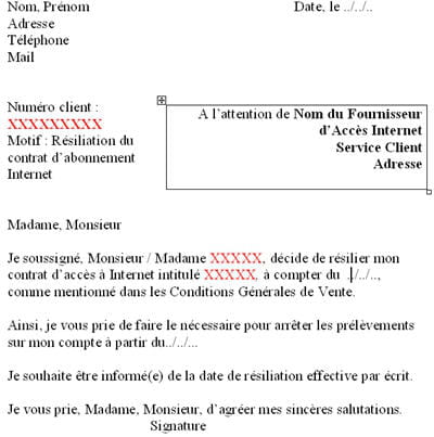 La lettre de résiliation en question