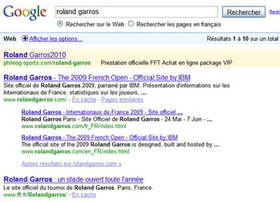 résultats de google pour la requête 'roland garros'